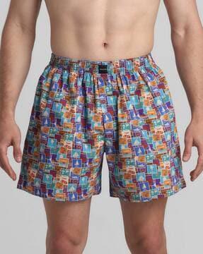 geometric print regular fit boxers with elastic waist