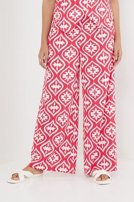 geometric print regular fit cotton women's casual wear pants - fuchsia