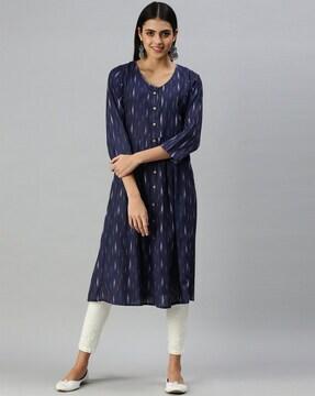 geometric print round-neck a-line kurta