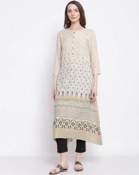 geometric print round-neck a-line kurta