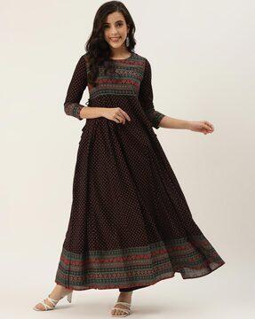 geometric print round-neck anarkali kurta