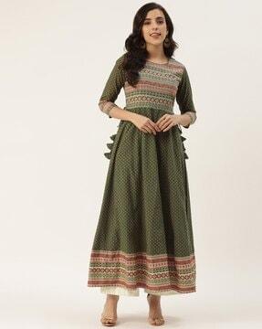 geometric print round-neck anarkali kurta