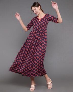 geometric print round neck dress