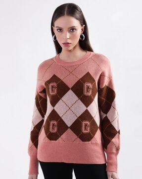 geometric print round-neck pullover