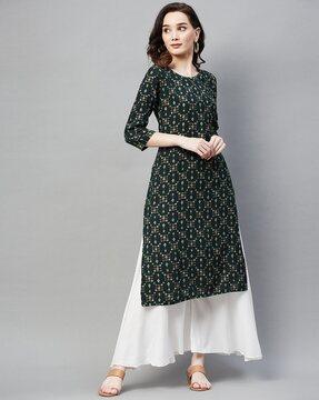 geometric print round-neck straight kurta