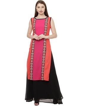 geometric print round-neck straight kurta