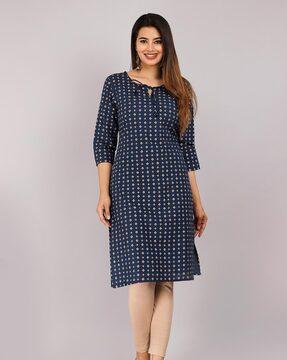 geometric print round-neck straight kurta