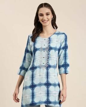 geometric print round-neck straight kurti