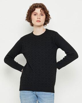 geometric print round-neck sweater dress