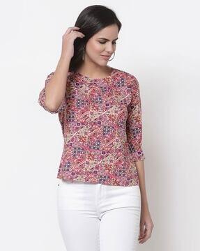 geometric print round-neck top