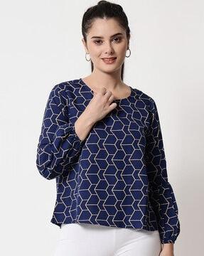 geometric print round-neck top