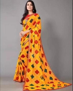 geometric print saree with blouse piece