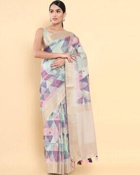 geometric print saree with blouse piece