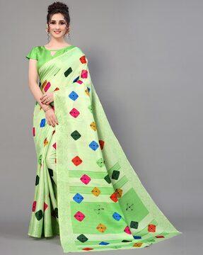 geometric print saree with blouse piece