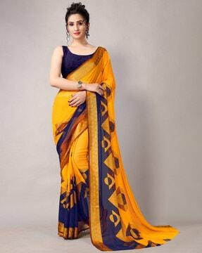 geometric print saree with blouse piece