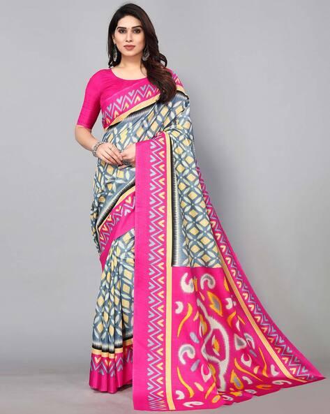 geometric print saree with contrast border