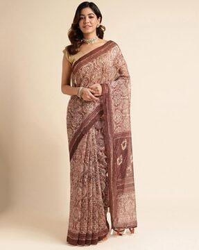 geometric print saree with contrast border