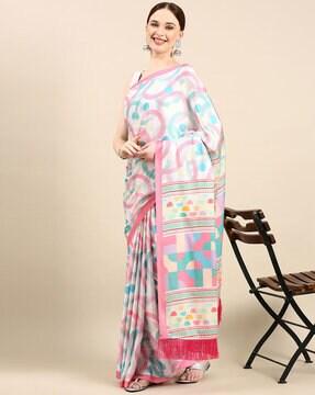 geometric print saree with contrast border