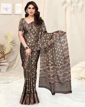 geometric print saree with contrast border