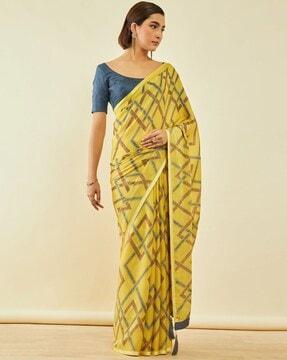 geometric print saree with contrast border