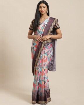 geometric print saree with embellished border