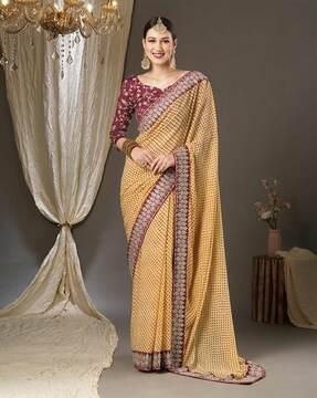 geometric print saree with embellished border