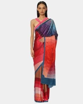 geometric print saree with embellishments