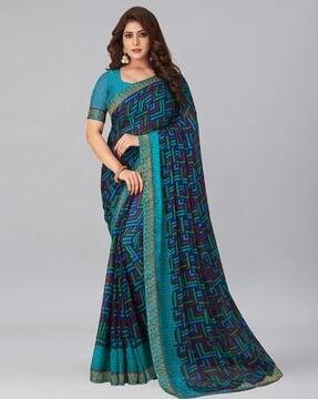 geometric print saree with lace border