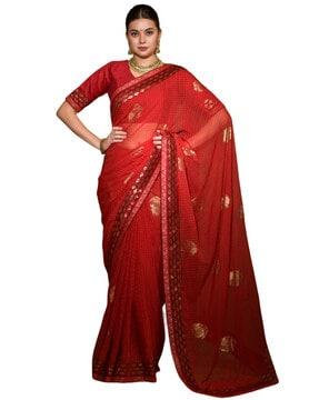 geometric print saree with lace border