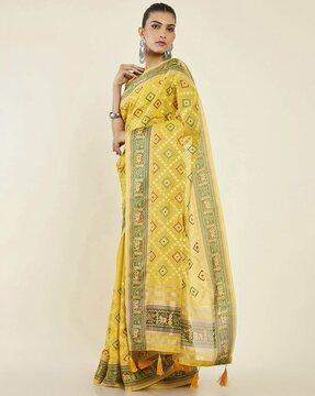 geometric print saree with tassels