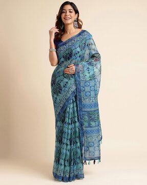 geometric print saree with tassels