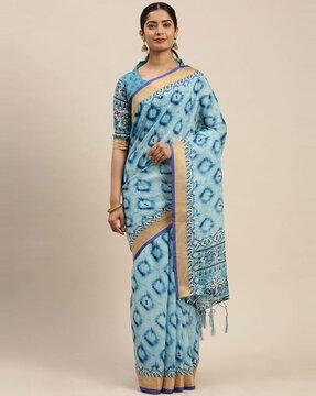 geometric print saree with tassels