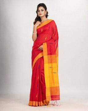 geometric print saree with tassels