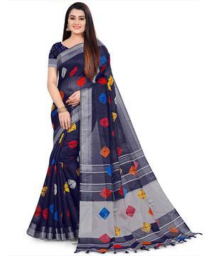 geometric print saree with tassels