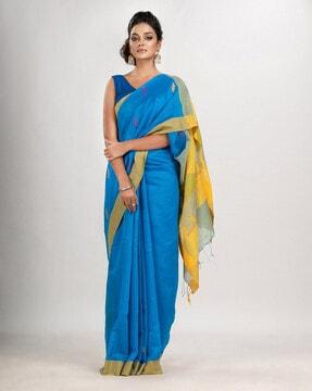 geometric print saree with tassels