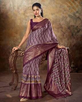 geometric print saree with tassels