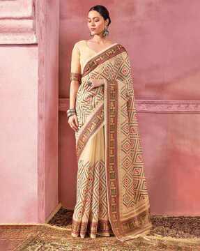 geometric print saree with tassels