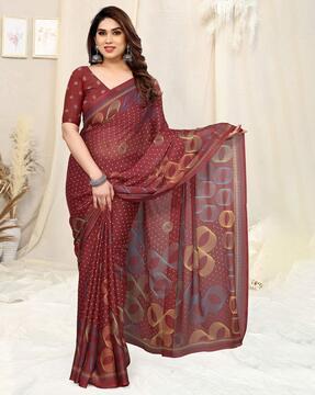 geometric print saree with unstitched blouse piece