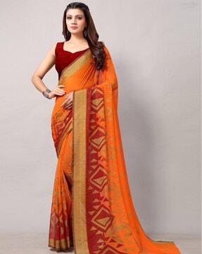 geometric print saree with unstitched blouse piece