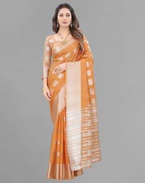 geometric print saree with woven border
