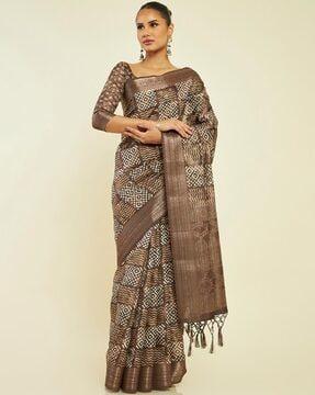 geometric print saree with zari border