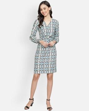 geometric print sheath dress