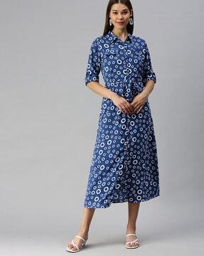 geometric print shirt dress with belt