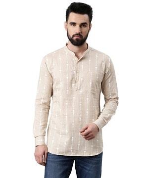 geometric print shirt kurta with patch pocket