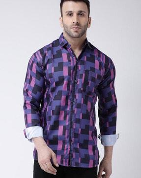 geometric print shirt with full sleeves