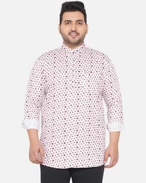 geometric print shirt with mandarin collar