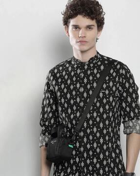 geometric print shirt with mandarin collar