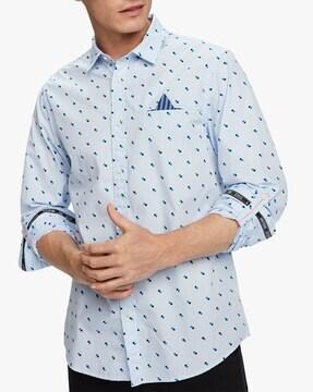 geometric print shirt with pocket square