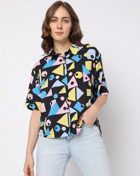 geometric print shirt with spread collar