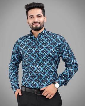 geometric print shirt with spread collar